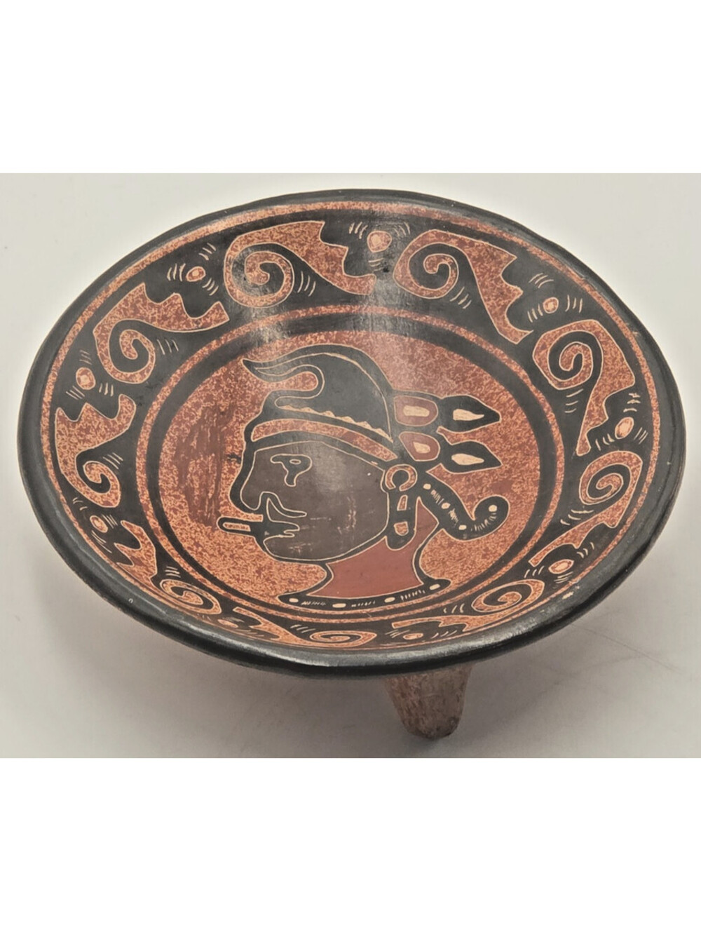 Vintage Terracotta Pottery Tripod Bowl Smoking Figure Pre-Columbian Style